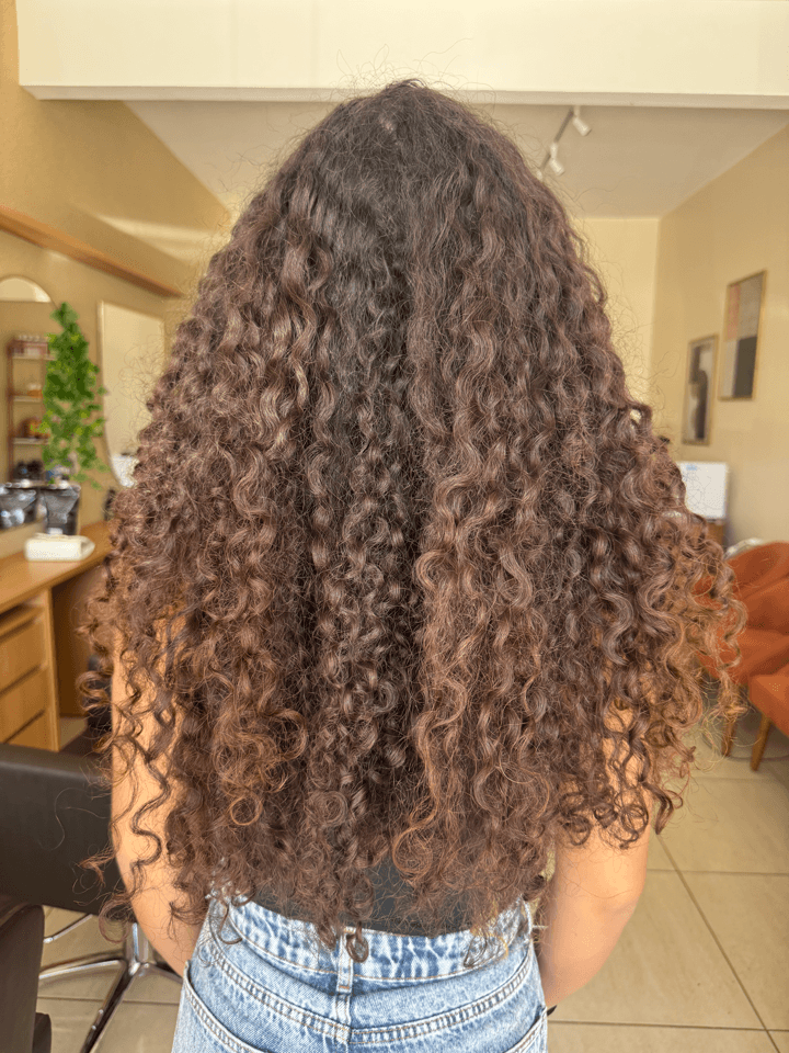 Antes: cabelos cacheados naturais sem mechas